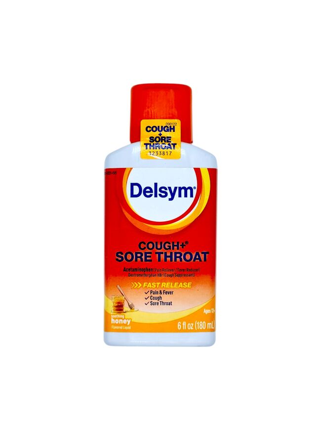 Delsym Cough + Sore Throat Relief, Honey, 6 Oz