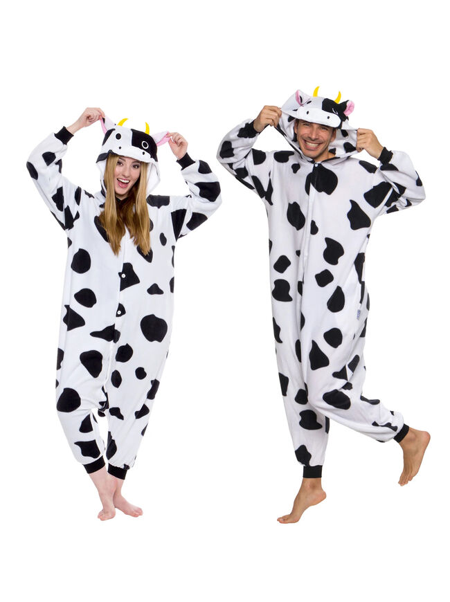 Silver Lilly Adult Pajamas  Plush 1-piece Cow Costume, Small