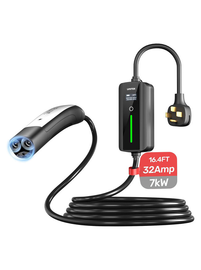 Unitek Portable Tesla Wall Charger -Level 1 & 2 EV Charger for All Tesla, 32Amp 7KW 240V Mobile Charger Connector for Tesla, EV Charging Station for Tesla, Tesla Home Charger for ModelY/3/S/X