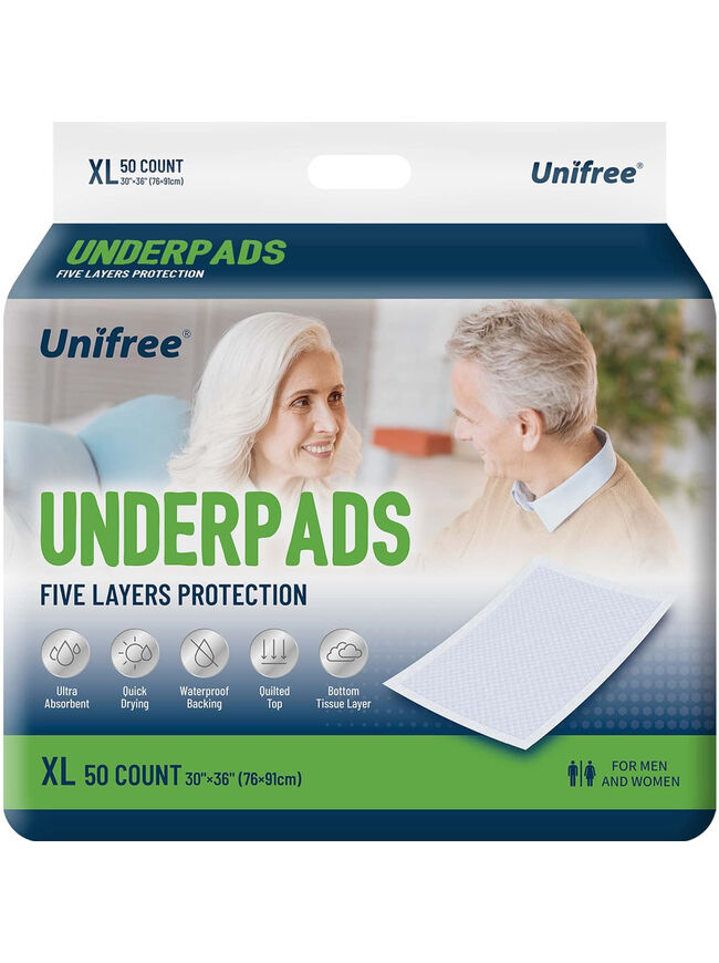 Unifree Disposable Underpads (XL 30x36 Inch) - Super Absorbent Blue (50Count)