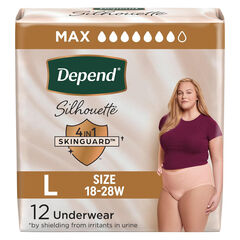 Depend Silhouette Adult Incontinence & Postpartum Bladder Leak Underwear for Women, Maximum Absorbency, Large, Pink, 12 Count, Packaging May Vary