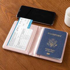 CoBak Passport Holder for Women and Men - Premium PU Leather Passport Cover Travel Wallet Organizer Holds Passport and Essential Documents, Rose Gold