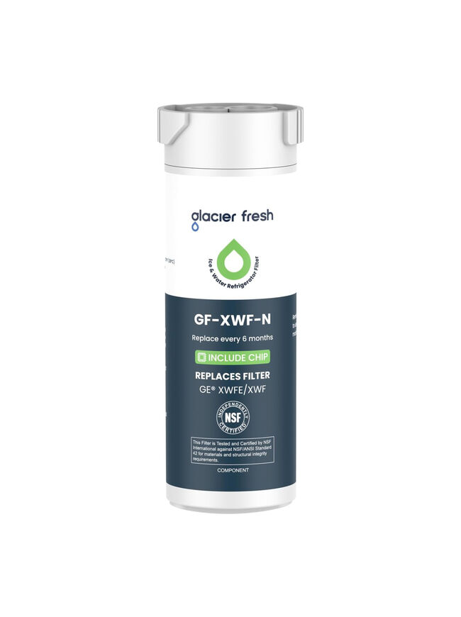 GLACIER FRESH Water Filter Compatible with XWFE (Built-in CHIP), Replacement for GE XWFE, XWF Refrigerator Water Filter NSF/ANSI 42 Certification Choose Pack Size