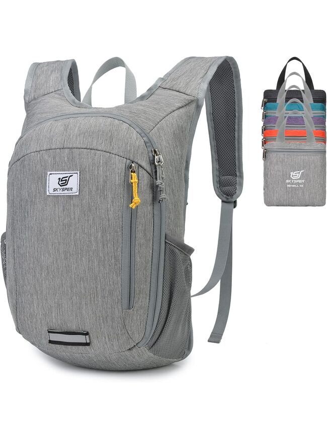 SKYSPER Small Daypack 10L Hiking Backpack Packable Lightweight Travel Day Pack for Women Men ( Grey)