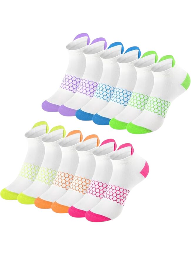 Honeysea Breathable Womens Ankle Socks - 6 Pairs Arch Compression Women's Low Cut Socks Colorful Girls Athletic Socks (Small)