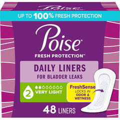 Poise Daily Liners (Incontinence), 2 Drop Very Light Absorbency, Regular, 48 Ct 