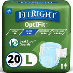 FitRight OptiFit Briefs, Ultra Absorbent, Disposable Adult Briefs with Tabs, Large, 44"-56", 20 Count