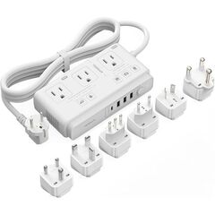 TESSAN 220V to 110V Voltage Converter for Travel with 4 USB Ports (1 USB C), 3 AC Outlet and EU UK AU IT in ZA International Power Adapter, Step Down Transformer Outlet Converters White