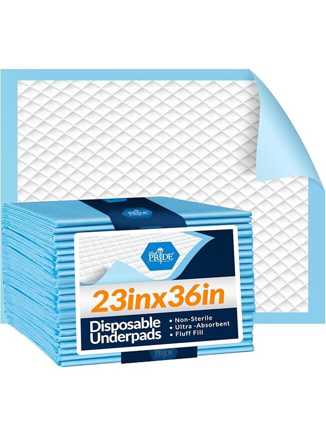 MED PRIDE Disposable Underpads 23'' X 36'' (25-Count) Incontinence Pads, Chux, Bed Covers, Puppy Training | Thick, Super Absorbent Protection for Kids, Adults, Elderly | Liquid, Urine, Accidents
