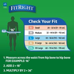 FitRight OptiFit Briefs, Ultra Absorbent, Disposable Adult Briefs with Tabs, Large, 44"-56", 20 Count