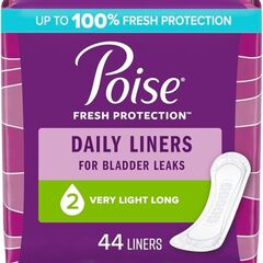 Poise Daily Incontinence Panty Liners, 2 Drop Very Light Absorbency, Long, 44 Count of Pantiliners, Packaging May Vary