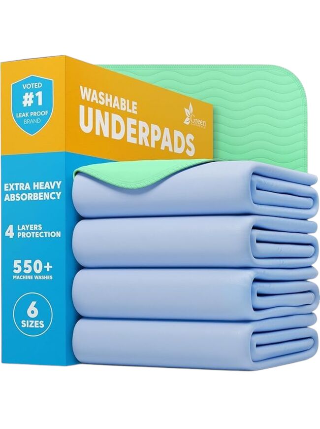 GREEN LIFESTYLE® Washable Underpads - Heavy Absorbency Reusable Bedwetting Incontinence Pads for Kids, Adults, Elderly, and Pets - Toddler Mattress Pads for Bed, Sofa, Floor (Pack of 4 - 34x36)