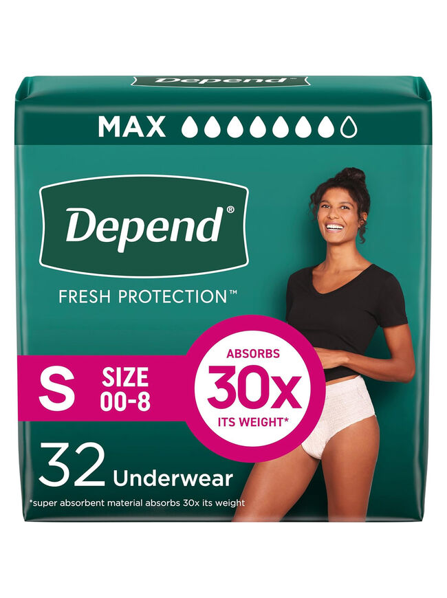 Depend Fresh Protection Adult Incontinence Underwear for Women 32 Count, Small