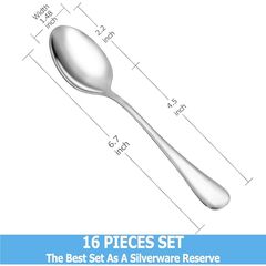 MUTNITT Teaspoon Set,16 Piece 6.7" Spoons Silverware, Premium Food Grade Stainless Steel Tea Spoons, Durable Small Spoon, Good Teaspoons, Kitchen Dessert Spoon Set, Mirror Finish & Dishwasher Safe