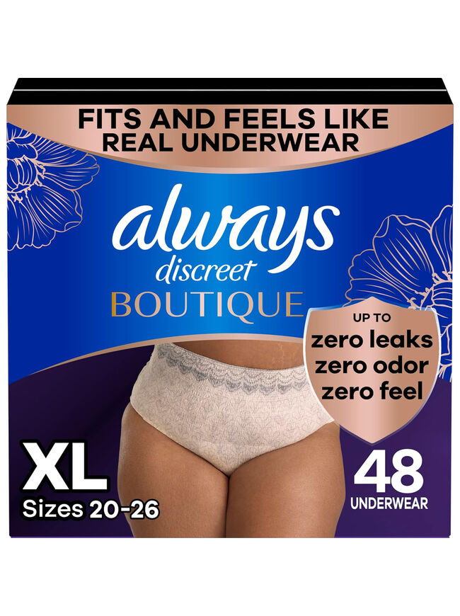 Always Discreet Boutique XL Women's Underwear, 48 Ct, Maximum Protection