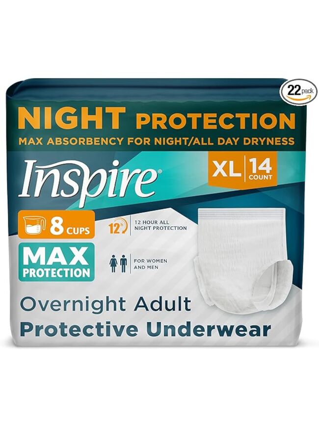 Inspire Adult Diapers Women or Men - MAX Absorbency | Our Most Absorbent and Dry, Incontinence Underwear for Women or Men | Leak Proof Diaper Overnight or Daytime for Heavy XL 14 count