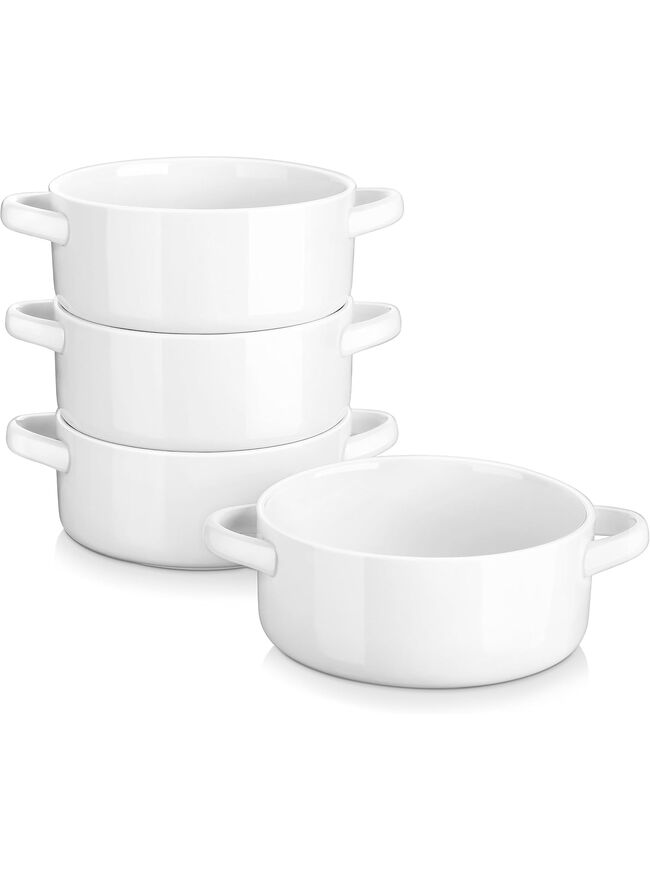 MALACASA French Onion Soup Bowls, 26 OZ Large Ceramic Soup Bowls With Handles Porcelain Soup Crocks Set of 4 Serving Soup Bowl Microwave and Oven Safe,Series Regular