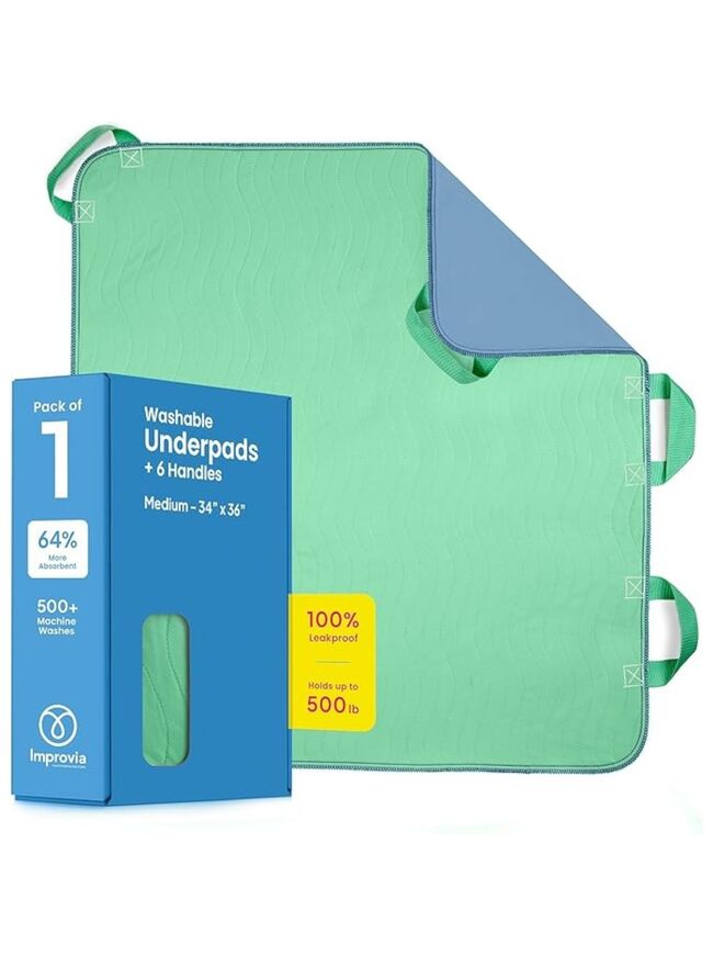 Improvia Positioning Bed Pad 34"x36" with 6 Reinforced Handles, Quick-Drying, Washable, Waterproof, Reusable, Mattress Protection, for Lifting, Turning, Transfer, Elderly and Incontinence Patients.