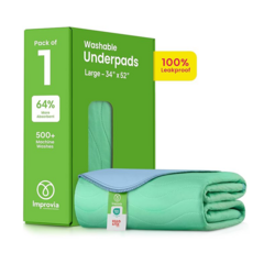 IMPROVIA® Washable Underpads, 34" x 52" (1 Pack) - Heavy Absorbency Reusable Incontinence Pads for Kids, Adults, Elderly, and Pets - Waterproof Protective Pad for Bed, Couch, Sofa, Furniture, Floor