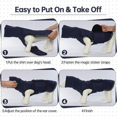 Lelepet XL Navy Blue Dog Shirt: Ear Cover for Anxiety, Calming Hood, Reflective Strips