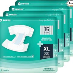 SUNKISS TrustPlus Adult Diapers with Maximum Absorbency, Unisex Disposable Incontinence Briefs with Tabs for Men and Women, Odor Control, XLarge, 60 Count (4 Packs of 15)