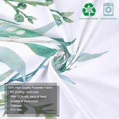 BLEUM CADE Botanical Shower Curtain Leaf Shower Curtain with 12 Hooks, Plant Floral Shower Curtain Nature Flower Shower Curtain for Bathroom