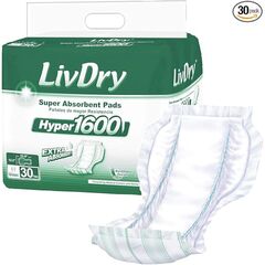 LivDry High Absorbency Pad Insert for Incontinence Briefs and Adult Diapers, Women and Men, Hyper 1600 (30 Count)
