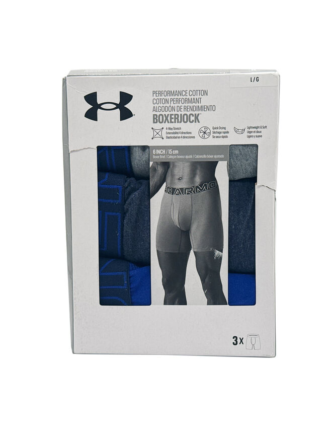 Under Armour 6" Performance Boxerjock Boxer Briefs Grey, Midnight, Navy (L) 3Pack