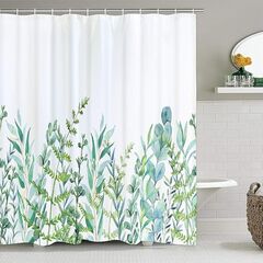 BLEUM CADE Botanical Shower Curtain Leaf Shower Curtain with 12 Hooks, Plant Floral Shower Curtain Nature Flower Shower Curtain for Bathroom