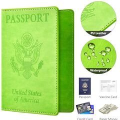 Eoehro BB-green Passport and Vaccine Card Holder Combo with Vaccine Card Slot, Wallet, Cover for Women and Men