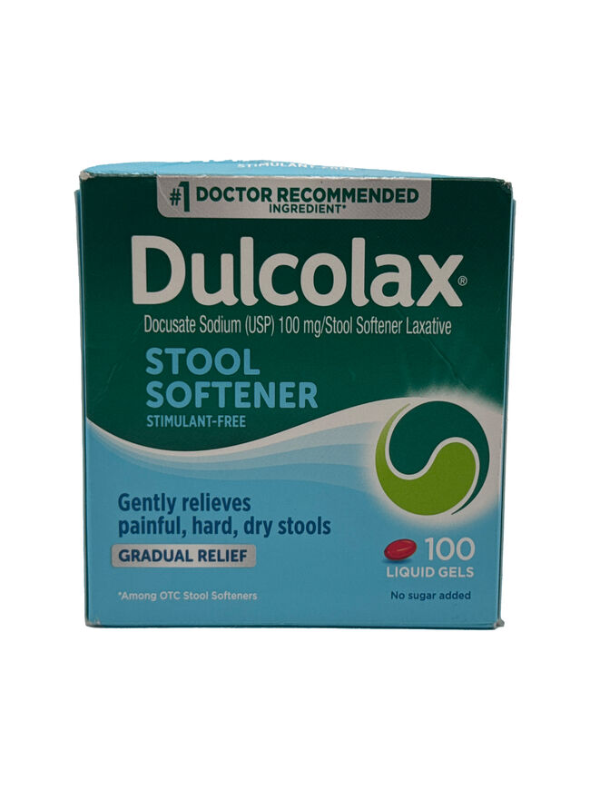 Dulcolax Stool Softener Laxative Liquid Gel Capsules, Docusate Sodium 100 mg, 100 Count