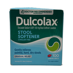 Dulcolax Stool Softener Laxative Liquid Gel Capsules, Docusate Sodium 100 mg, 100 Count