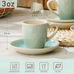 famiware Glacier Espresso Cups with Saucers Set of 4, 3oz Espresso Cup Set, Coffee Mug Set for Latte, Macchiato, Stoneware Demitasse Cups Set for Cafe, Microwave&Dishwasher Safe, Multi-color