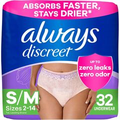Always Discreet Incontinence & Postpartum Incontinence Underwear for Women, Small/Medium, Maximum Protection, 32 Count