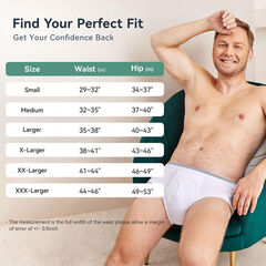 PADRAM Mens Incontinence Briefs 2 Pack - Washable, Front Absorbent (White, M) 