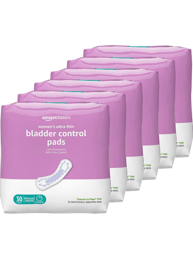 Amazon Basics Women's Incontinence Pads, Bladder Control & Postpartum, Light Absorbency, Unscented, 180 Count , (6 Packs of 30)