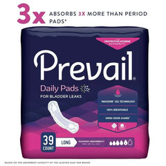 Prevail Incontinence Bladder Control Pads for Women, Maximum Absorbency, Long Length, 39 count