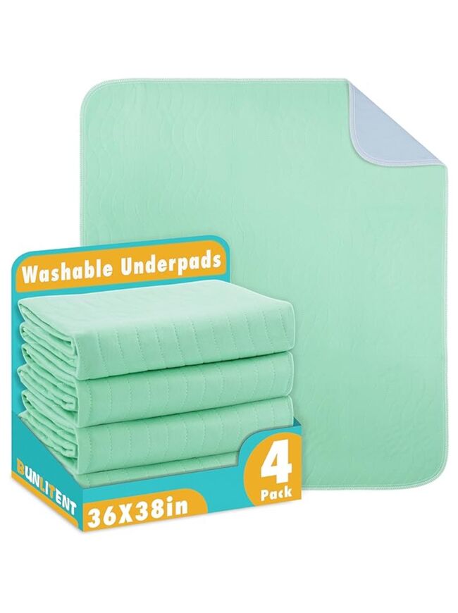 Bunlitent Washable Underpads, 36" x 38", 4 Pack - Heavy Absorbency Reusable Bedwetting Incontinence Pads for Kids, Adults, Elderly, and Pets - Waterproof Protective Pad for Bed, Couch, Sofa, Floor