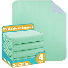 Bunlitent Washable Underpads, 36" x 38", 4 Pack - Heavy Absorbency Reusable Bedwetting Incontinence Pads for Kids, Adults, Elderly, and Pets - Waterproof Protective Pad for Bed, Couch, Sofa, Floor