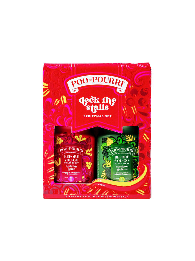 Poo-Pourri Deck the Stalls Gift Set 1.4 fl oz Value Pack, Hollyday Spice + Mistletoe Spritzes, Toilet Spray
