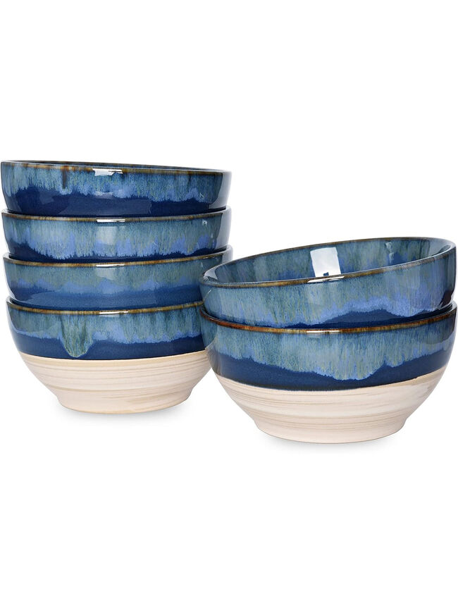 Bosmarlin 6-Pack 16oz Deep Blue Ceramic Dessert Bowls: Microwave/Dishwasher Safe