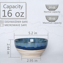 Bosmarlin 6-Pack 16oz Deep Blue Ceramic Dessert Bowls: Microwave/Dishwasher Safe