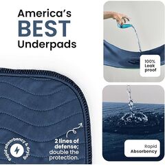IMPROVIA® Washable Underpads 34" x 36" Pack of 4 Heavy Absorbency Reusable Bedwetting Incontinence Pads for Adults, Kids, & Pets - Waterproof Protective Pad for Bed, Couch, Sofa, Floor (Navy & Green)