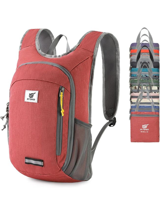 SKYSPER Small Daypack 10L Hiking Backpack Packable Lightweight Travel Day Pack for Women Men (Red)