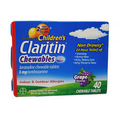 Children's Claritin 5 mg 24 Hour Non-Drowsy Grape Flavor 40 Tablets