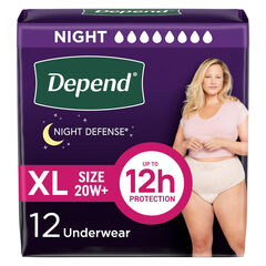 Depend Night Defense Adult Incontinence & Postpartum Bladder Leak Underwear for Women, Disposable, Overnight, Extra-Large, Blush, 12 Count, Packaging May Vary