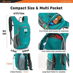SKYSPER 15L Foldable Hiking Backpack Lightweight Packable Travel Daypack with Chest Strap Small Folding Pack for Walking