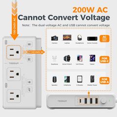 TESSAN 220V to 110V Voltage Converter for Travel with 4 USB Ports (1 USB C), 3 AC Outlet and EU UK AU IT in ZA International Power Adapter, Step Down Transformer Outlet Converters White