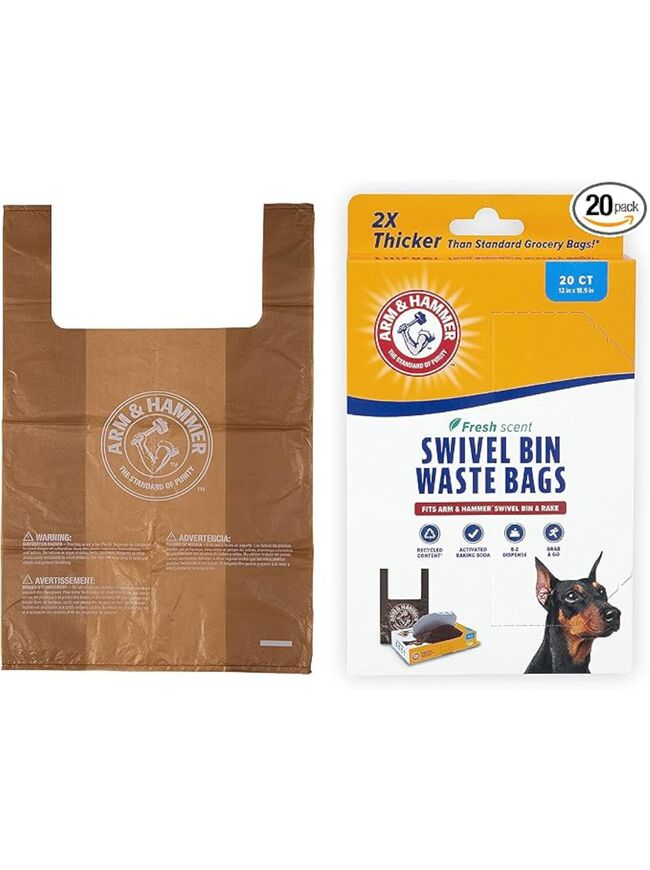 Arm & Hammer Heavy Duty Pet Waste Bags for Swivel Bin & Rake Dog Pooper Scooper, 20 Count Refill Bags (Packaging May Vary)