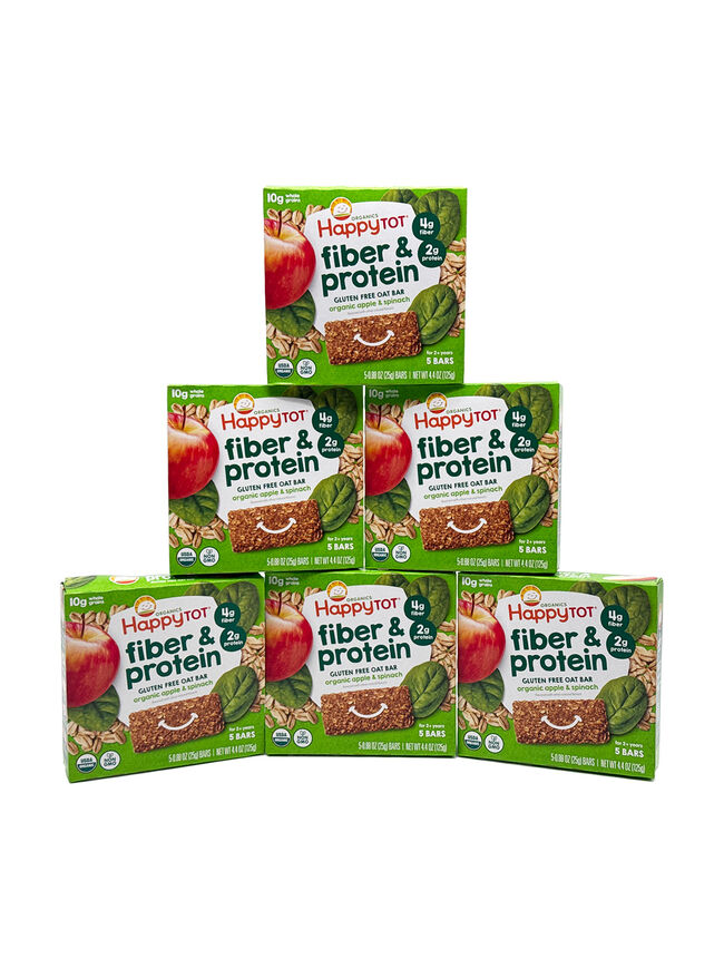 Happy Tot Fiber & Protein Soft-Baked Oat Bars, Apple & Spinach 5 Count (6 Pack)